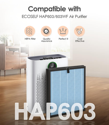 VALZONE HAP603 compatible filters shown in packaging, optimize room-wide purification.