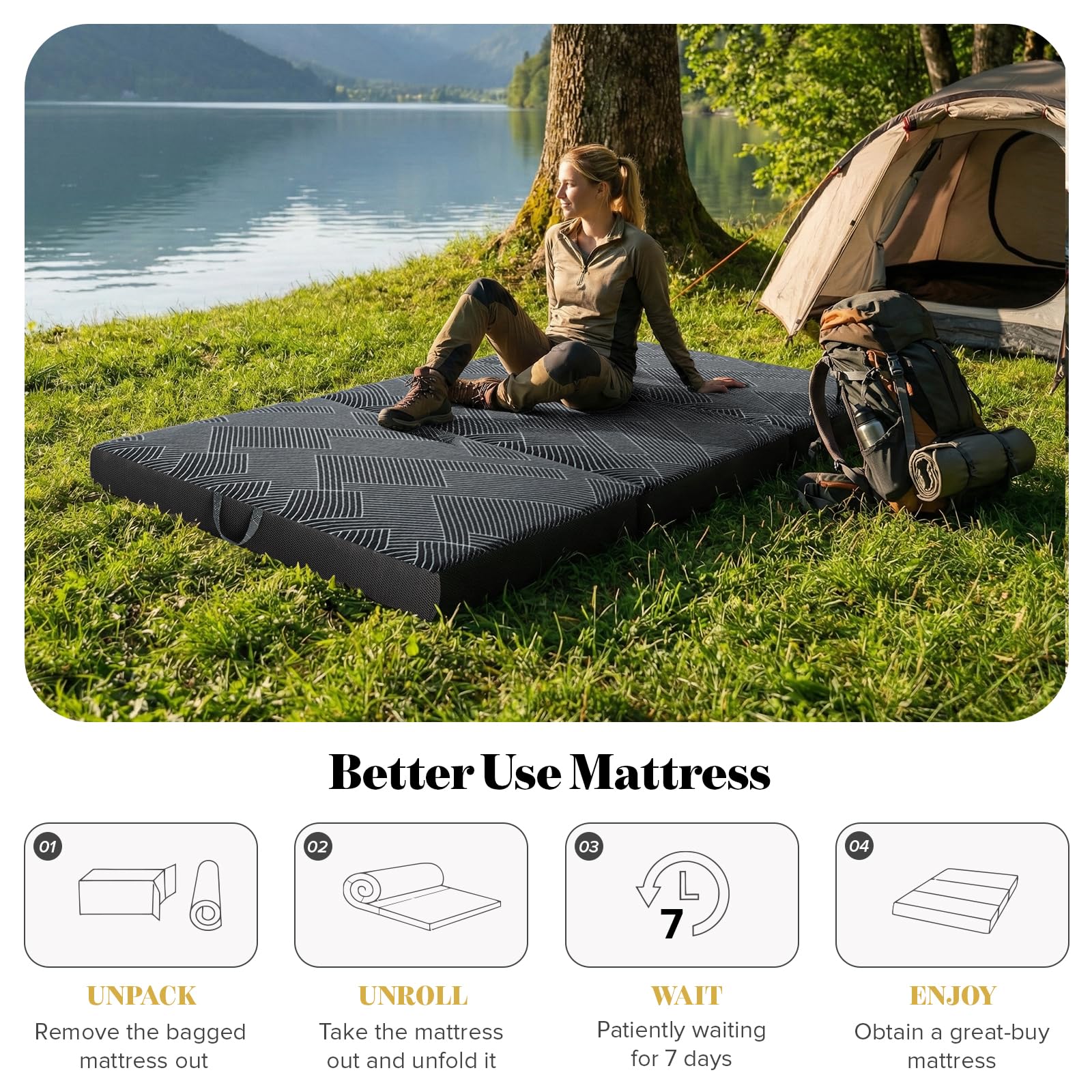 Vamcheer tri-folding mattress used as bed or sofa for guests.