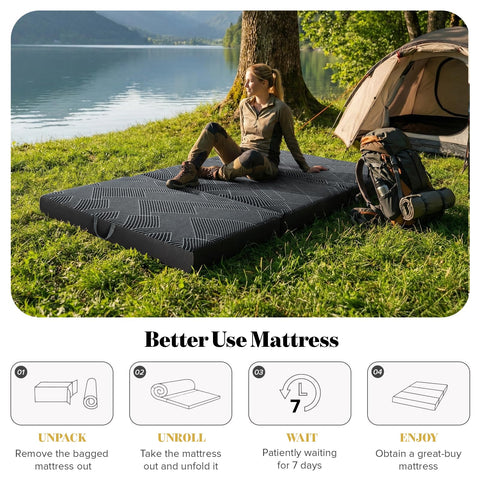 Vamcheer tri-folding mattress used as bed or sofa for guests.