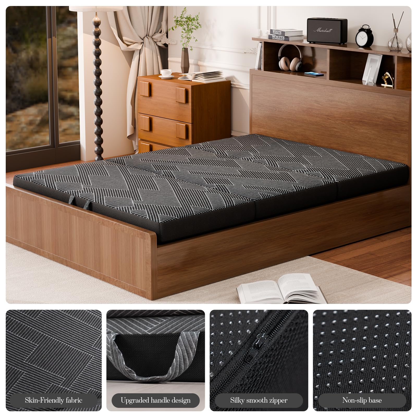 Vamcheer tri-folding mattress carrying handle for easy transport.