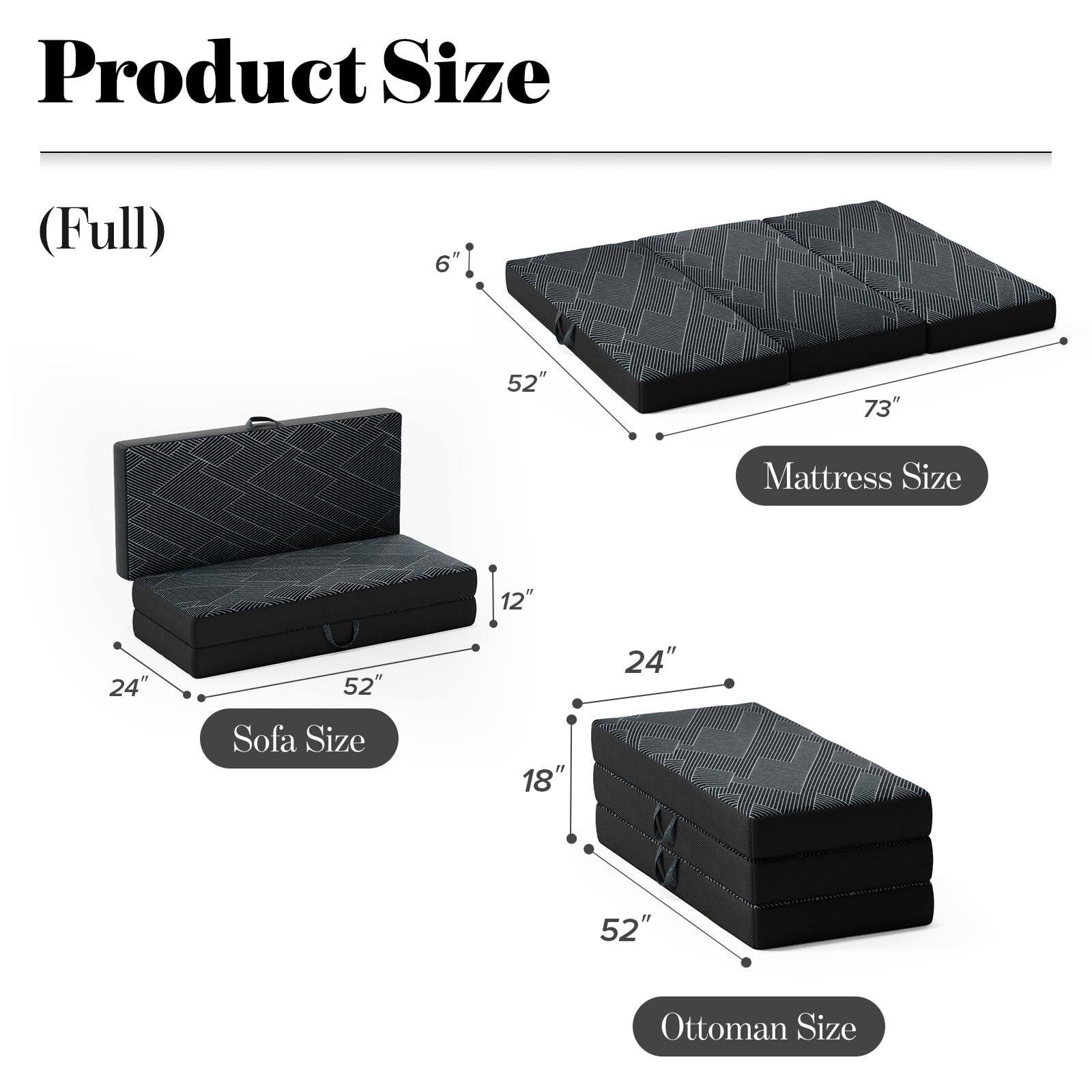 Vamcheer tri-folding mattress removable cover shown for quick cleaning.