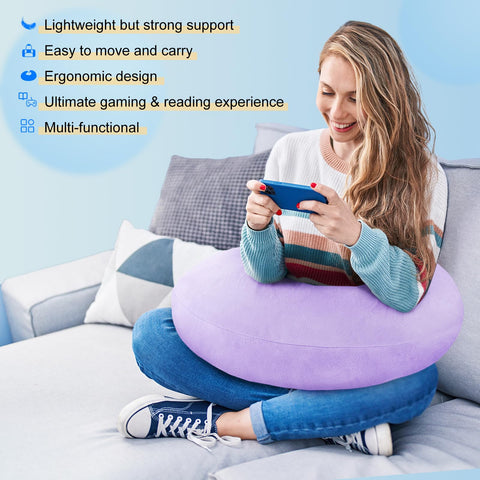 vamorry pillow used for crocheting and reading sessions.