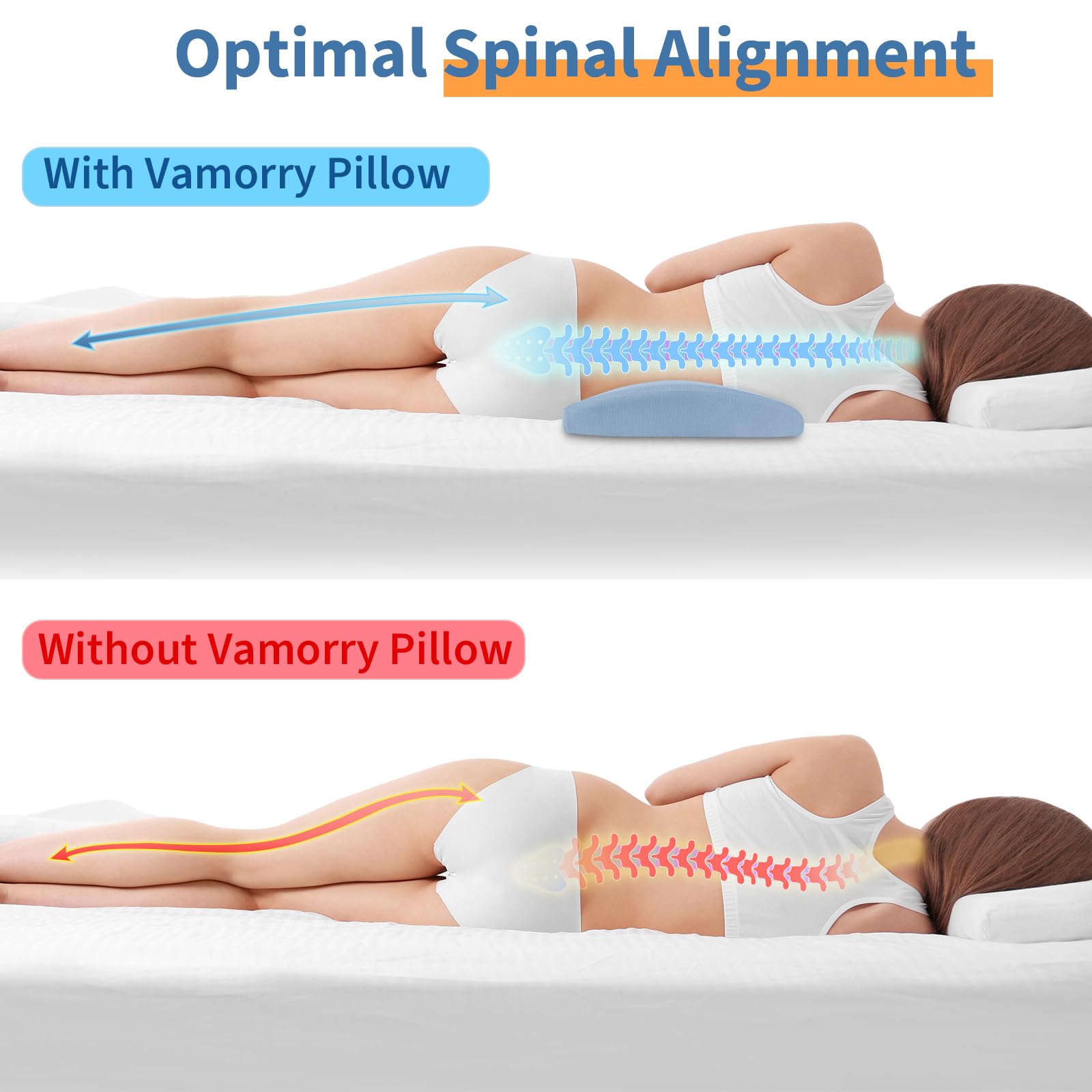 vamorry pillow placed under knees to relieve leg tension during sleep