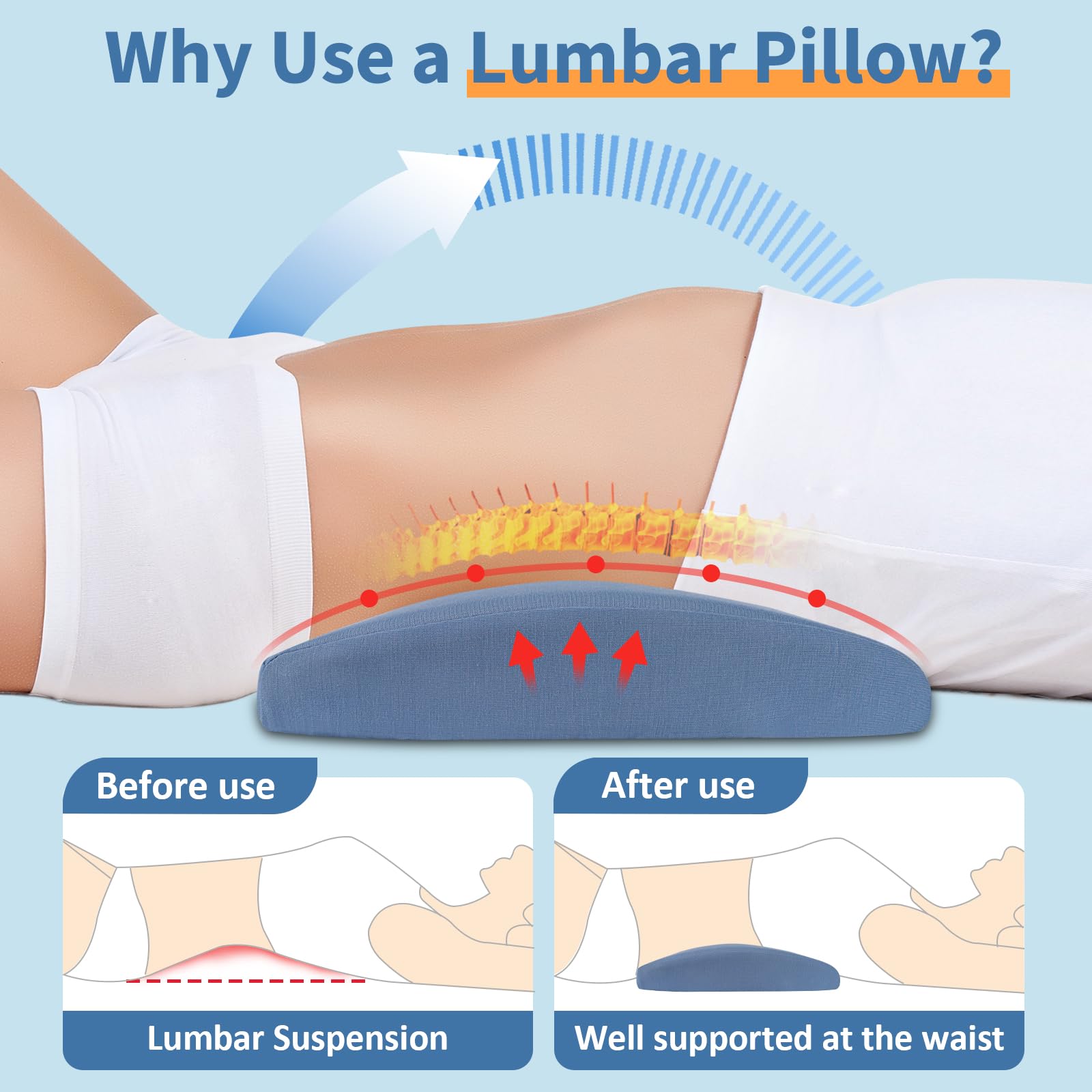 vamorry lower back support pillow for bed keeps spine aligned overnight