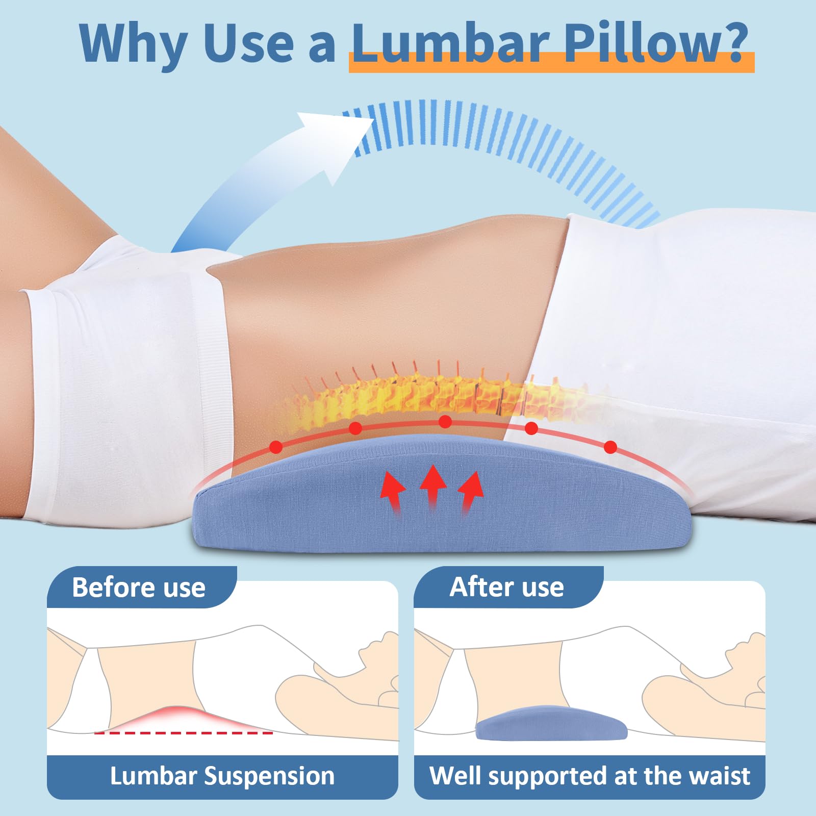 vamorry Lumbar Support Pillow in car seat setup supports spinal alignment.