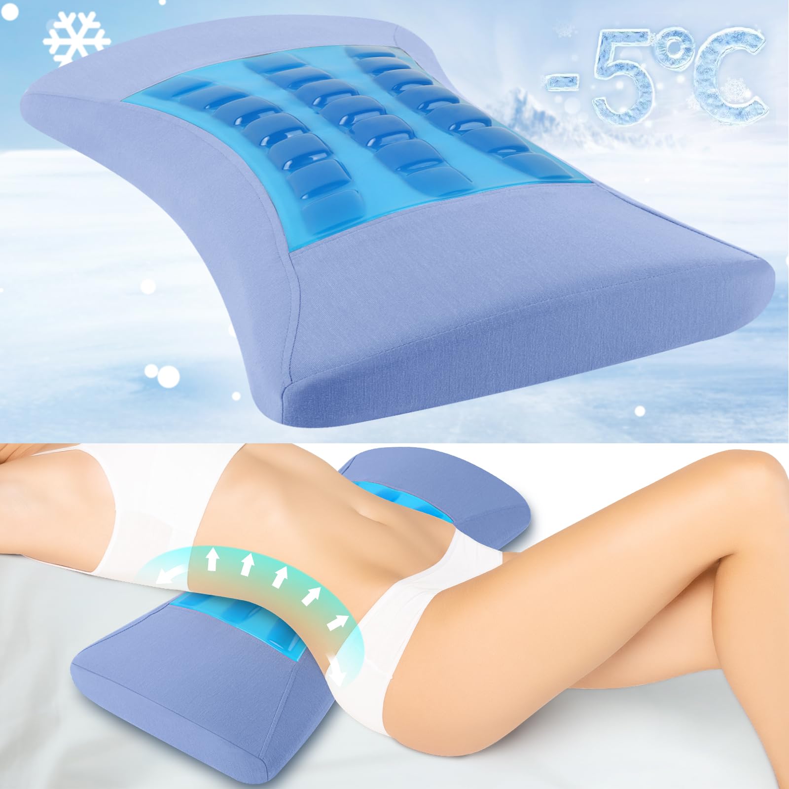 vamorry Lumbar Support Pillow cooling gel top view for refreshing sleep comfort.