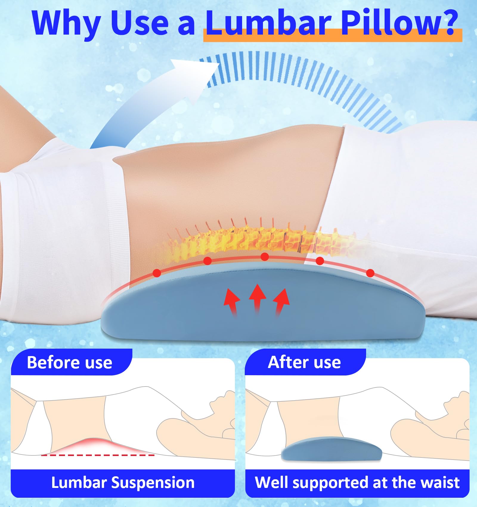 vamorry lumbar support pillow ergonomic design supports proper spine alignment.