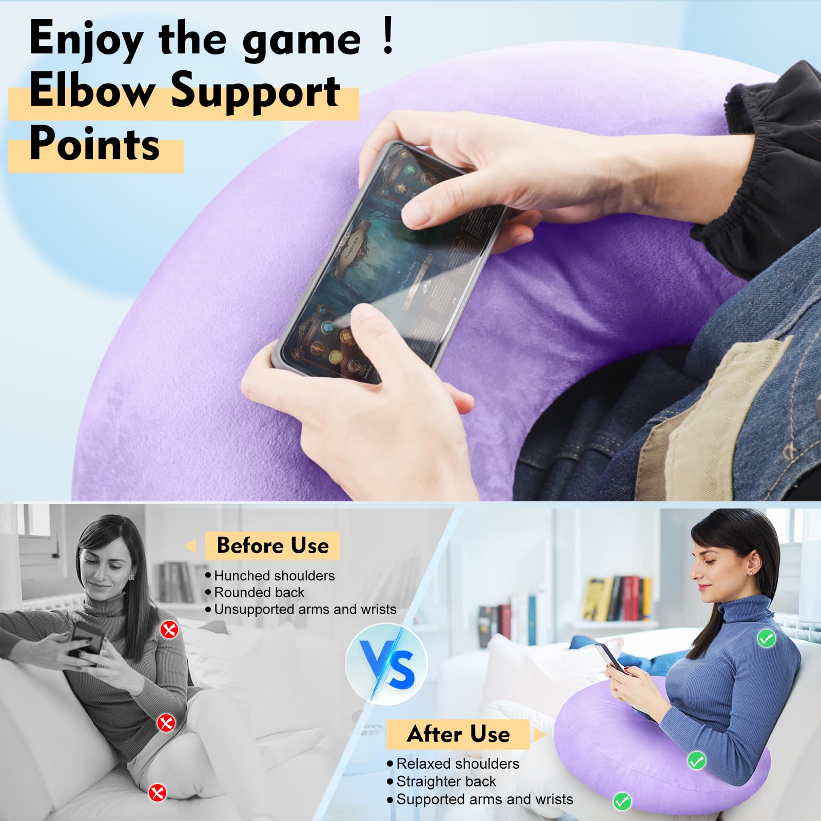 vamorry u-shaped-pillow ergonomic design supports forearms for better posture.
