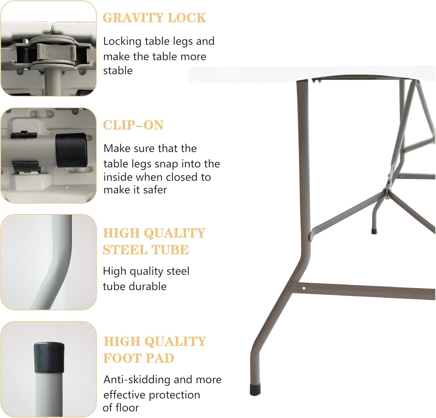 Vampire Killer 6ft folding table with clear dimensions for planning seating.