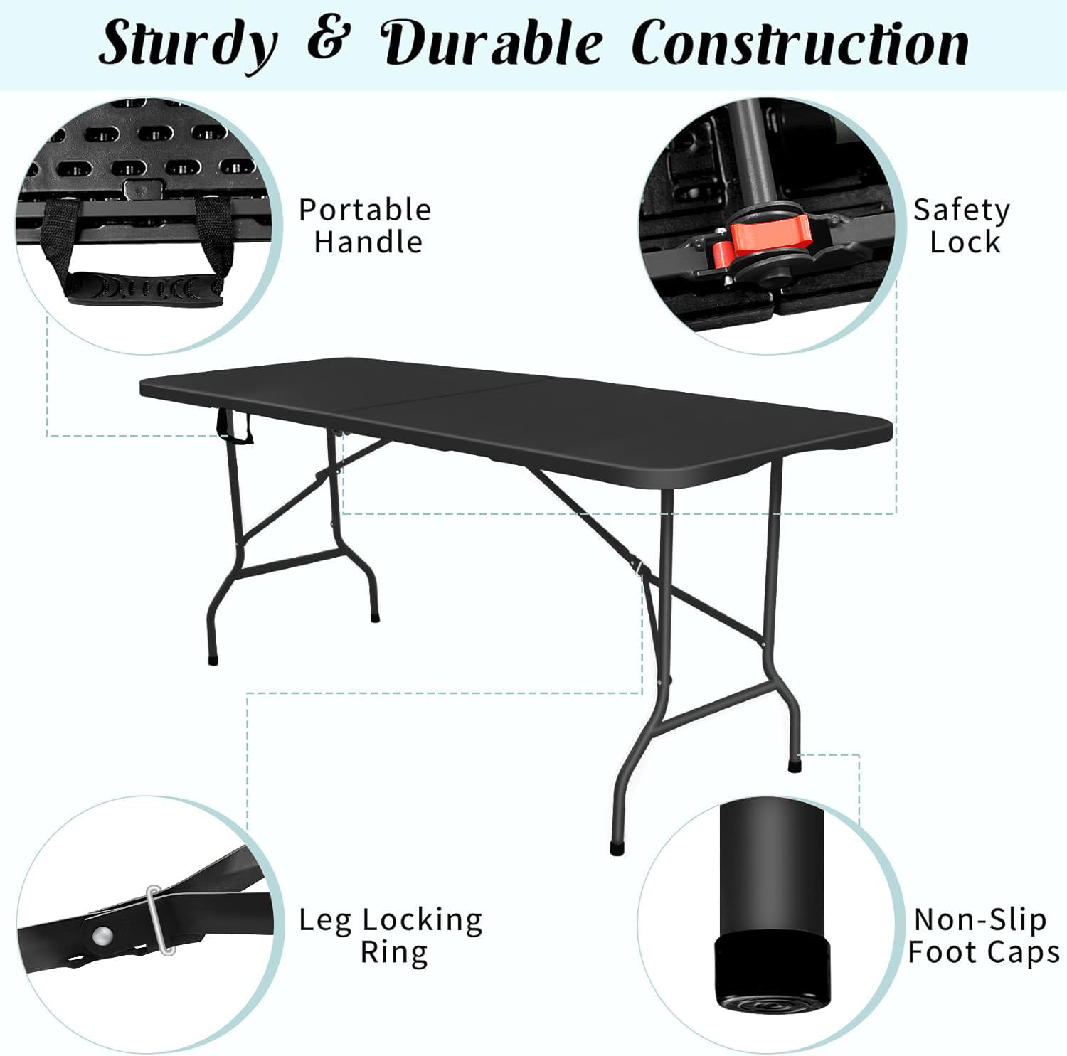 Vampire Killer folding table built-in handle for effortless transport.