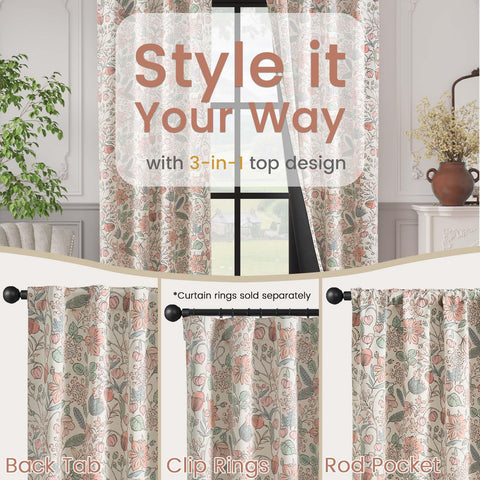 Vangao curtains offer back tab or rod pocket hanging options for a tailored look.