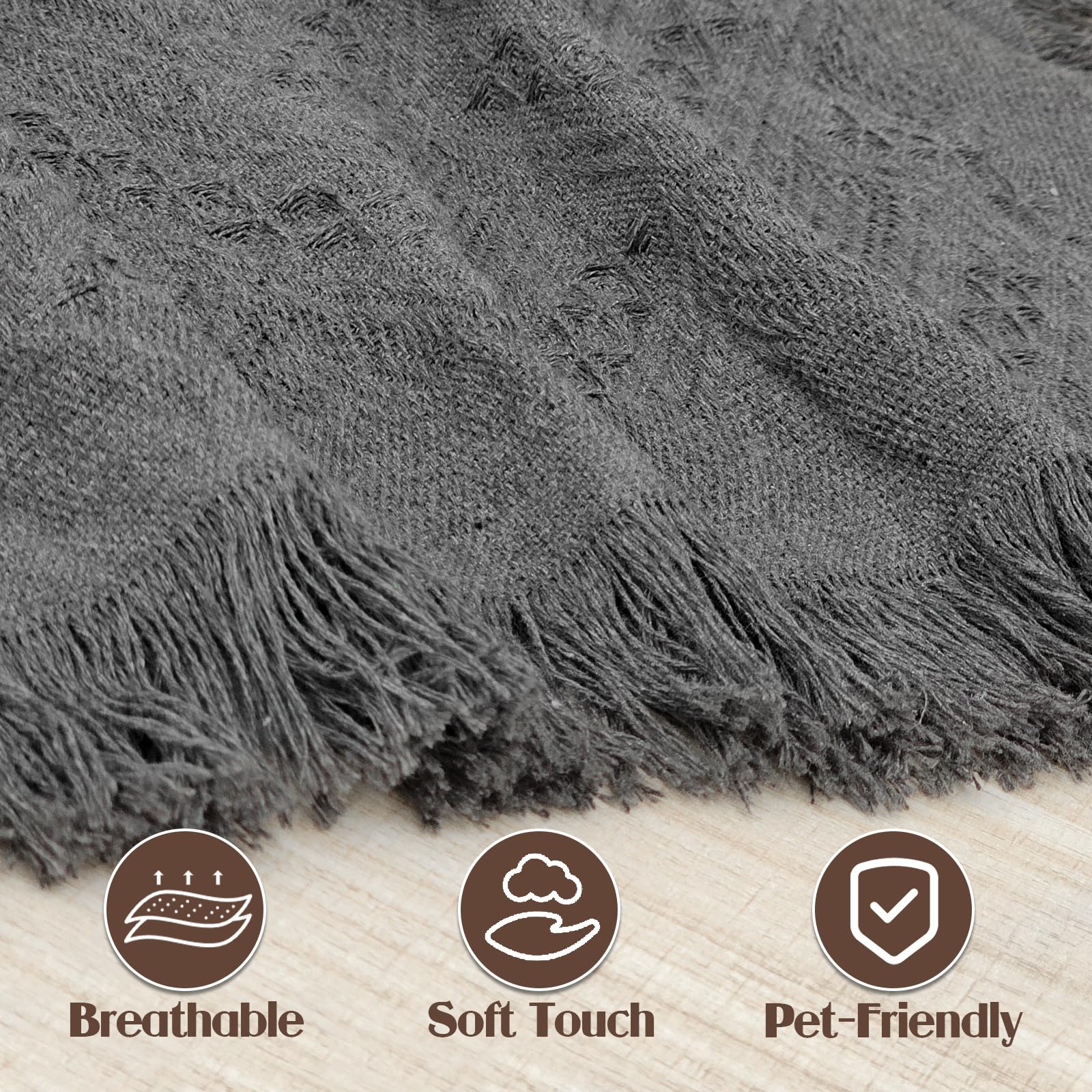 VANITURE fringe detail on U-Shape couch cover adds protection and style.