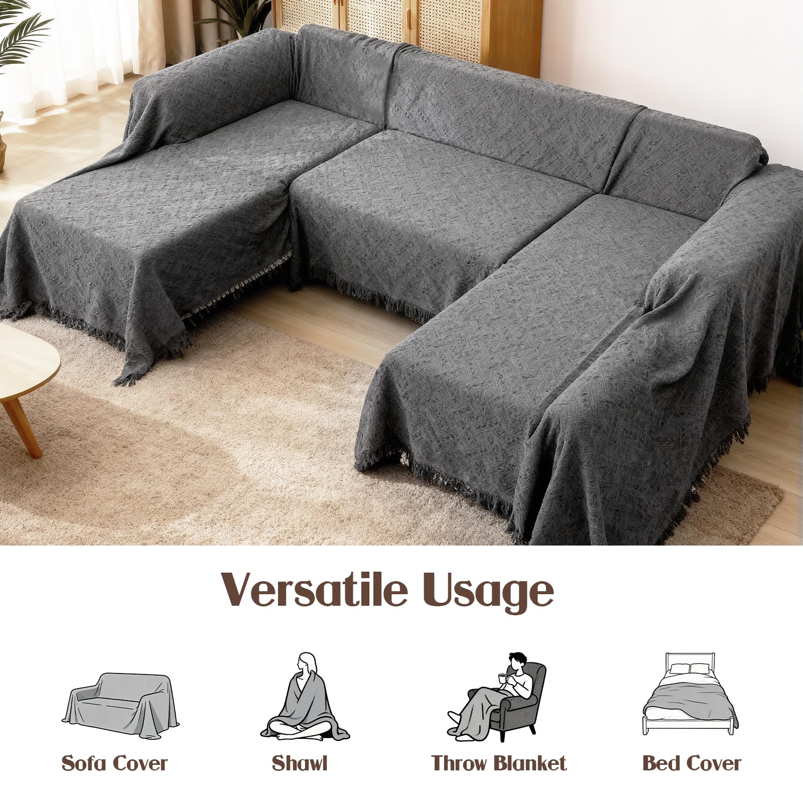VANITURE machine-washable couch cover shown for easy care.