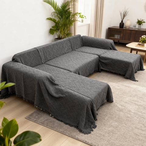 VANITURE versatile couch cover used as a throw or picnic blanket.