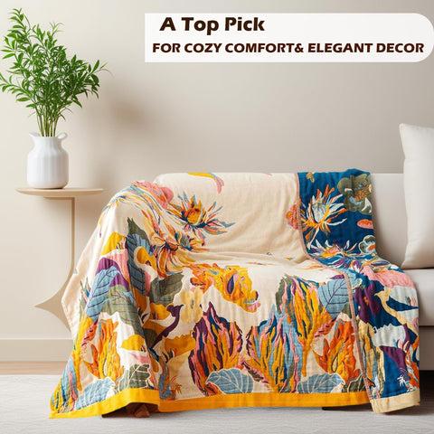 Vanjoroy Boho Throw Blanket draped over sofa for lightweight warmth