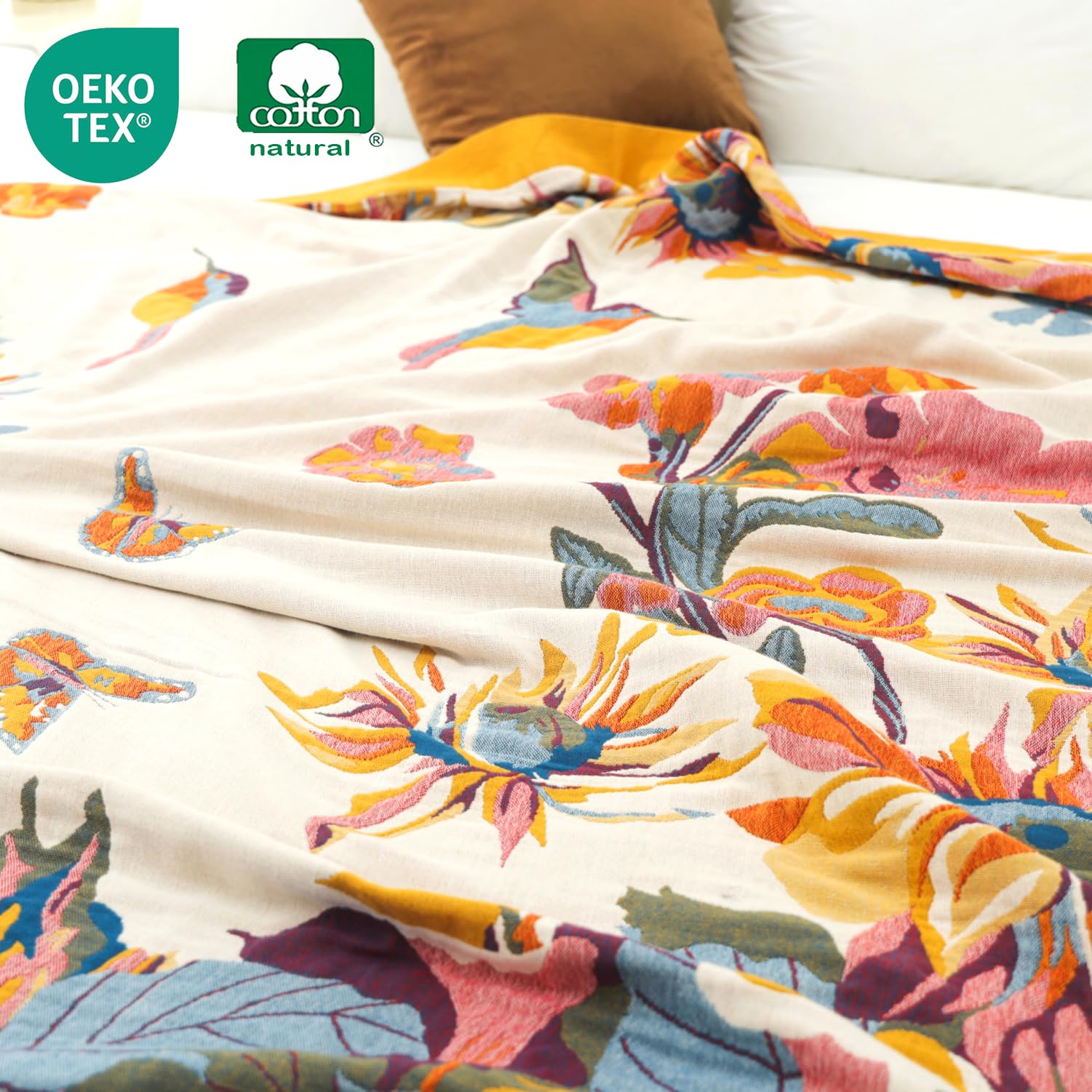 Detail of VANJOROY floral motif on the Boho Throw Blanket