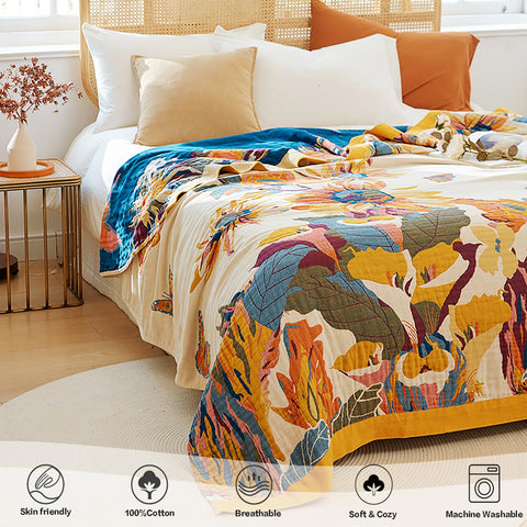 Vanjoroy Boho Throw Blanket floral pattern enhances 60x80 decor style
