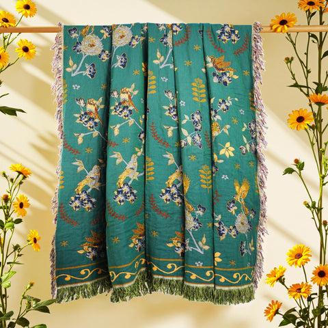 VANJOROY teal-beige fabric maintains look after washing.