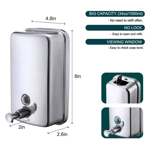 VANNSOO refill opening and transparent window enable easy monitoring in high-traffic areas