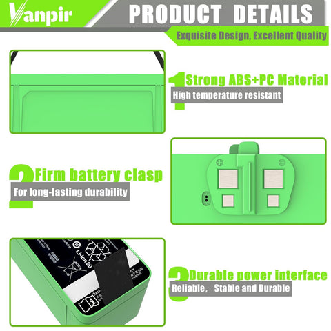 Vanpir Li-ion 3300mAh battery close-up for longevity.