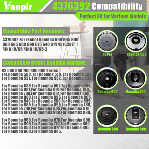 Vanpir Roomba 801 battery for uninterrupted floor cleaning.