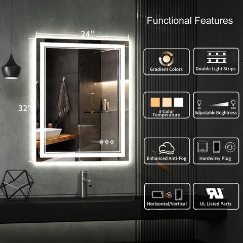VanPokins mirror showing 3-color temperature to tailor warm, natural, or white lighting.