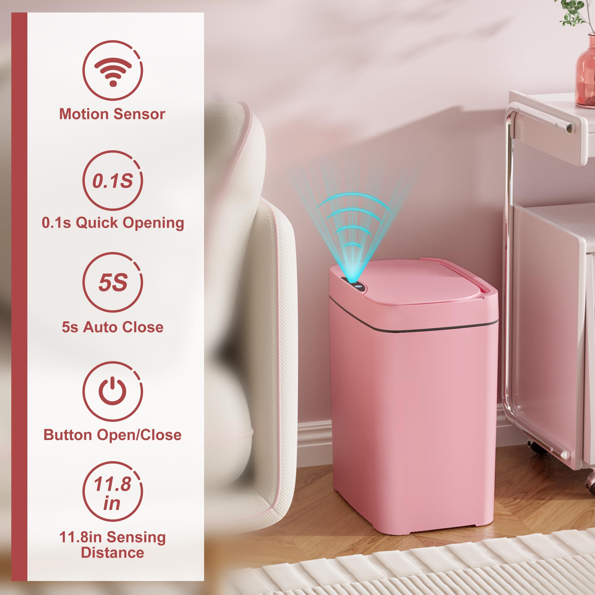 Vanpopubs slim 2.7 gal trash can opens with motion sensor for hands-free use
