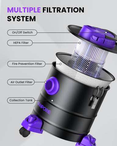 VANPORE 1200W suction powers rapid soot removal from fireplaces.