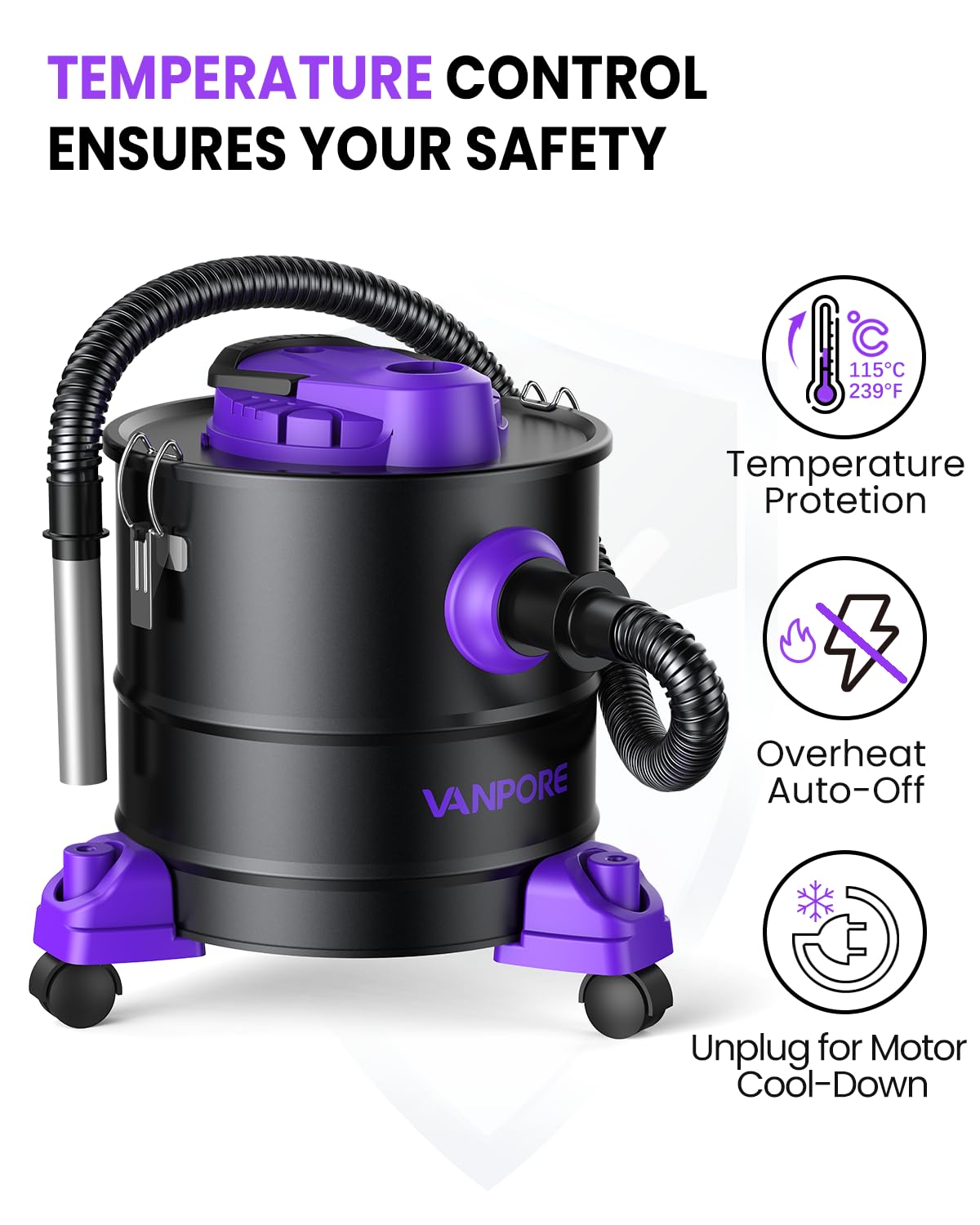 VANPORE heat-resistant metal hose minimizes ash buildup and clogs.