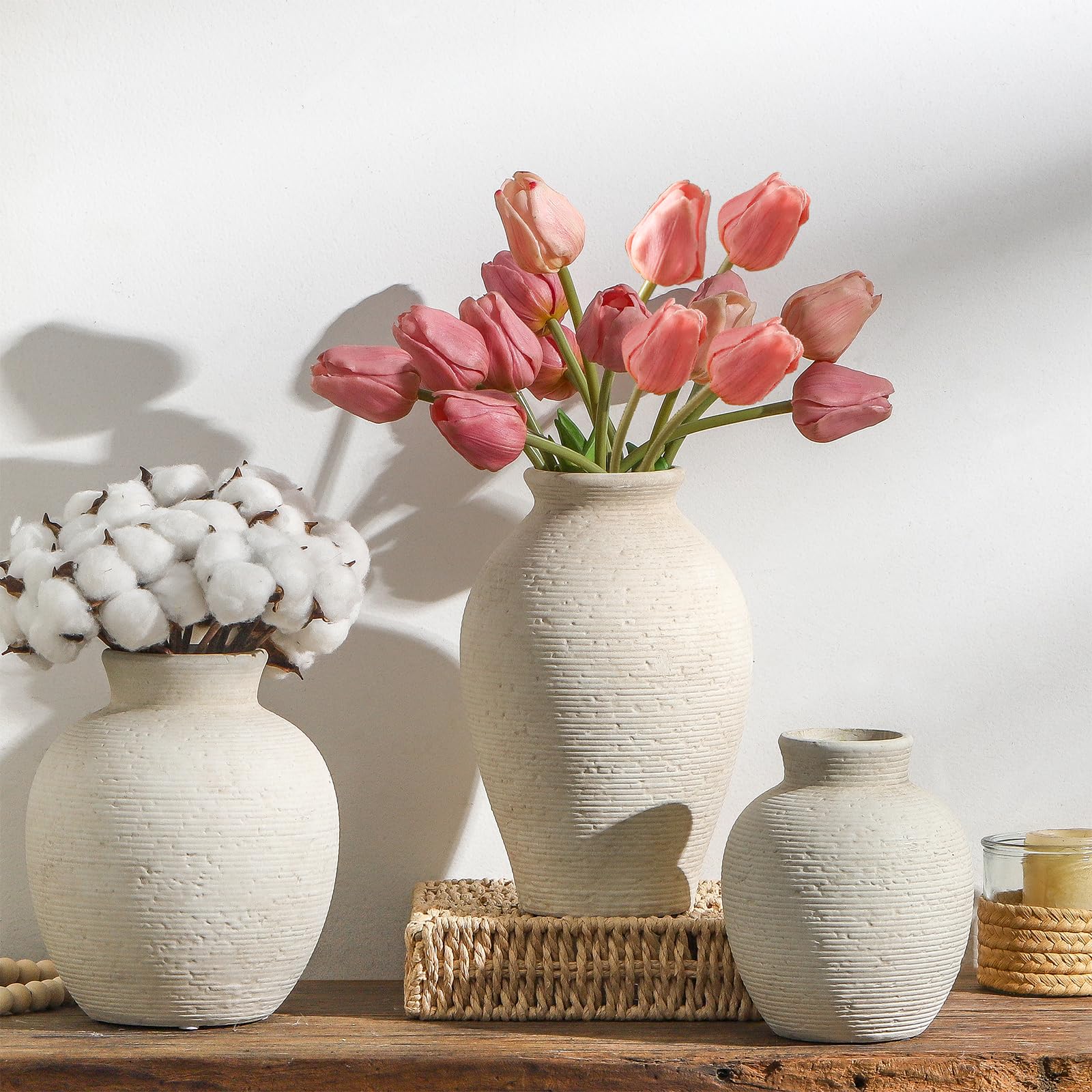 Vanselia farmhouse-style vase complements vintage to modern interiors.