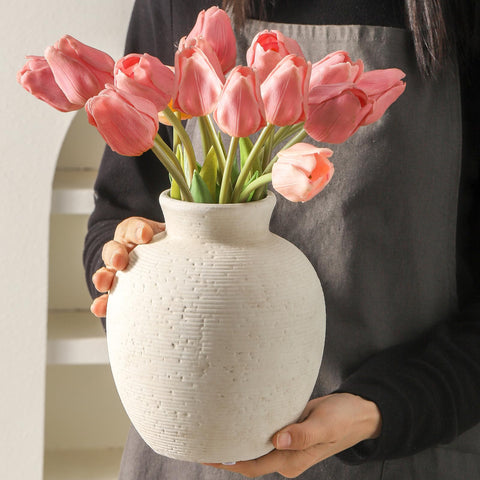 Vanselia ceramic vase with waterproof interior for fresh stems.