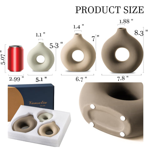 Vanselia ceramic donut vase small great as desk decor accents