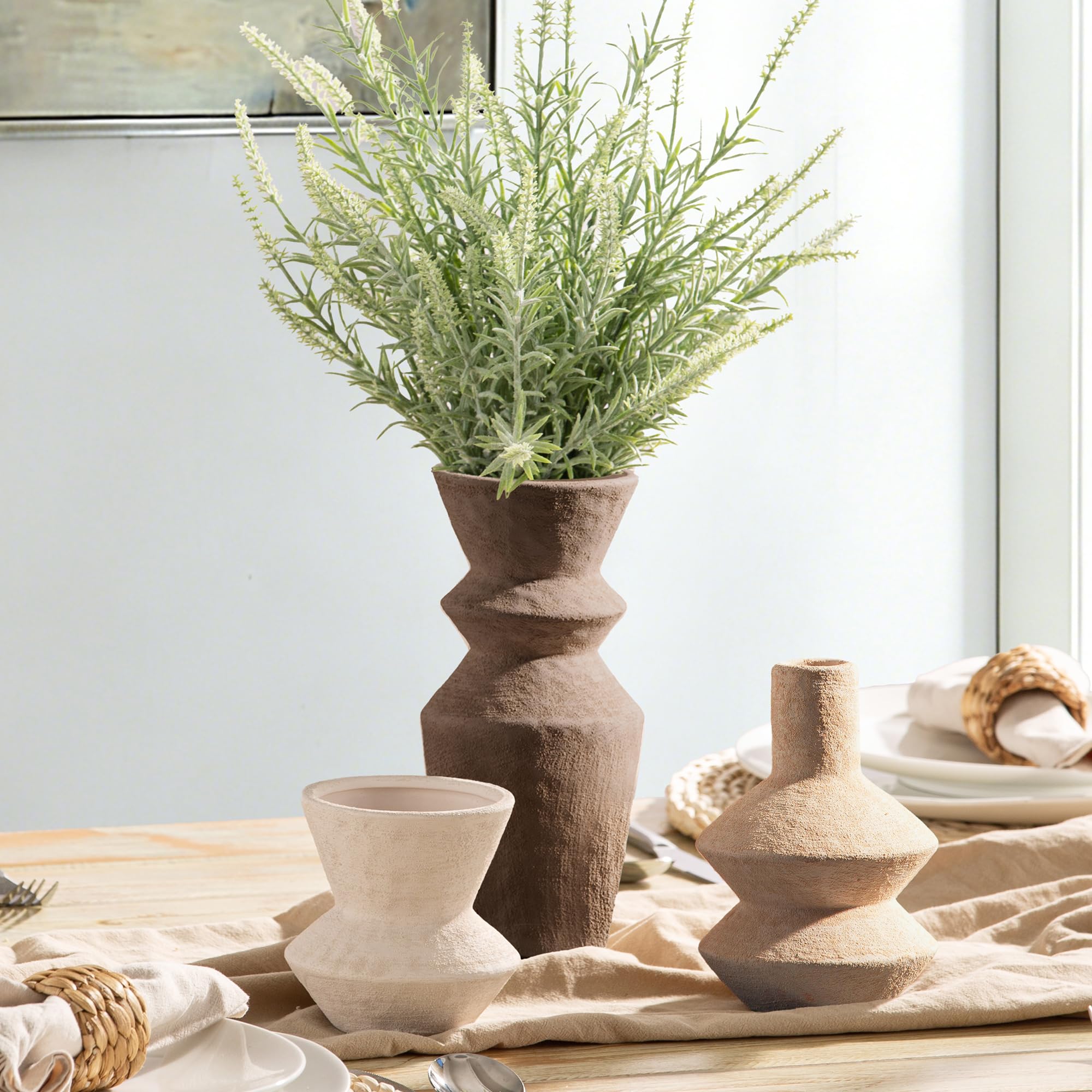 Vanselia ceramic vase set medium, ideal shelf styling with rustic charm