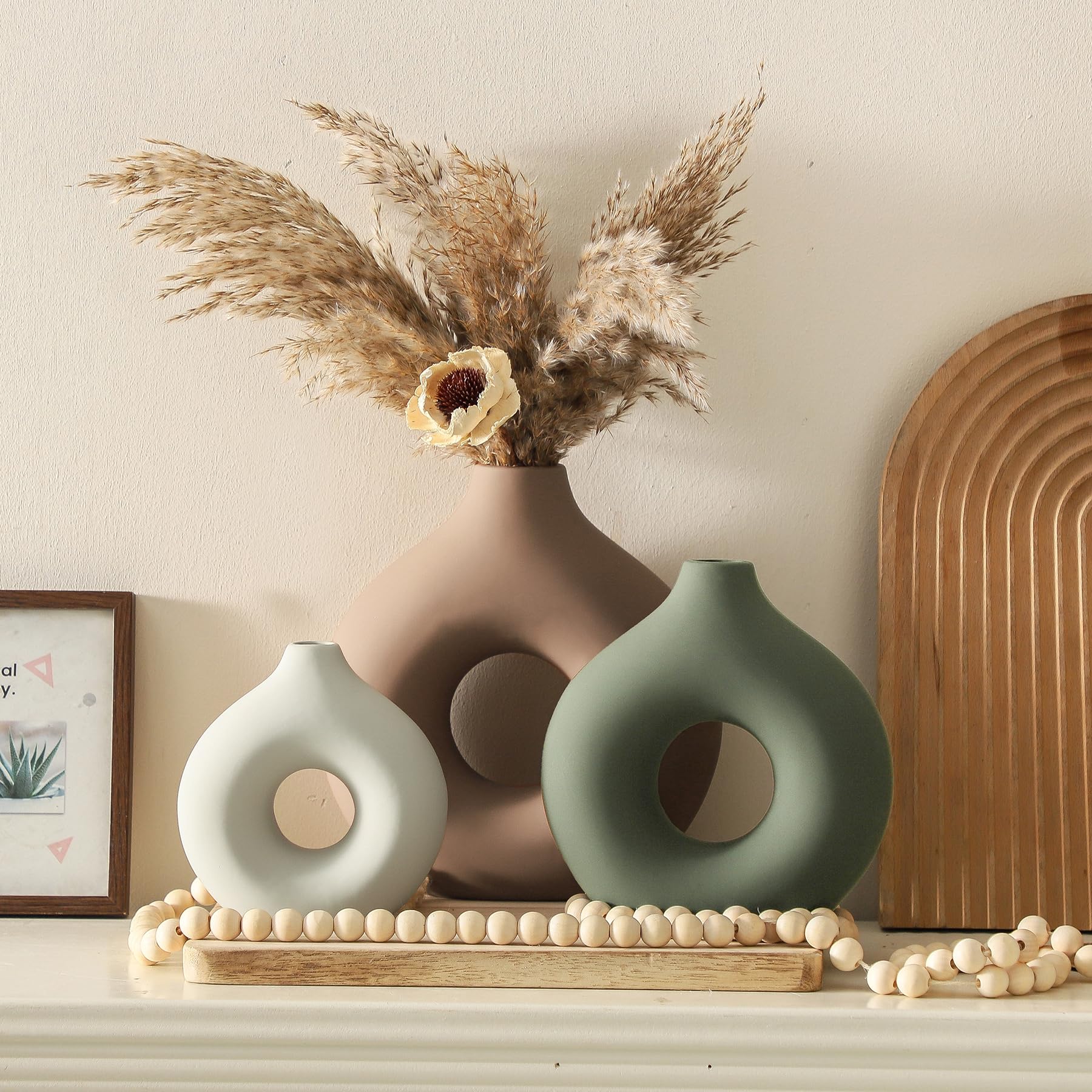 Vanselia handcrafted ceramic vase set, sturdy base protects furniture