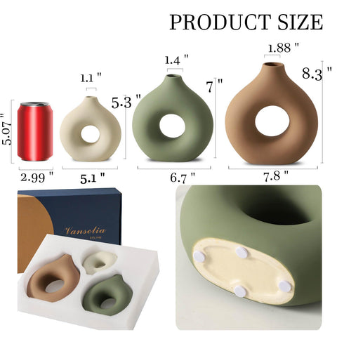Vanselia donut ceramic vase medium, versatile for fresh flowers or faux arrangements
