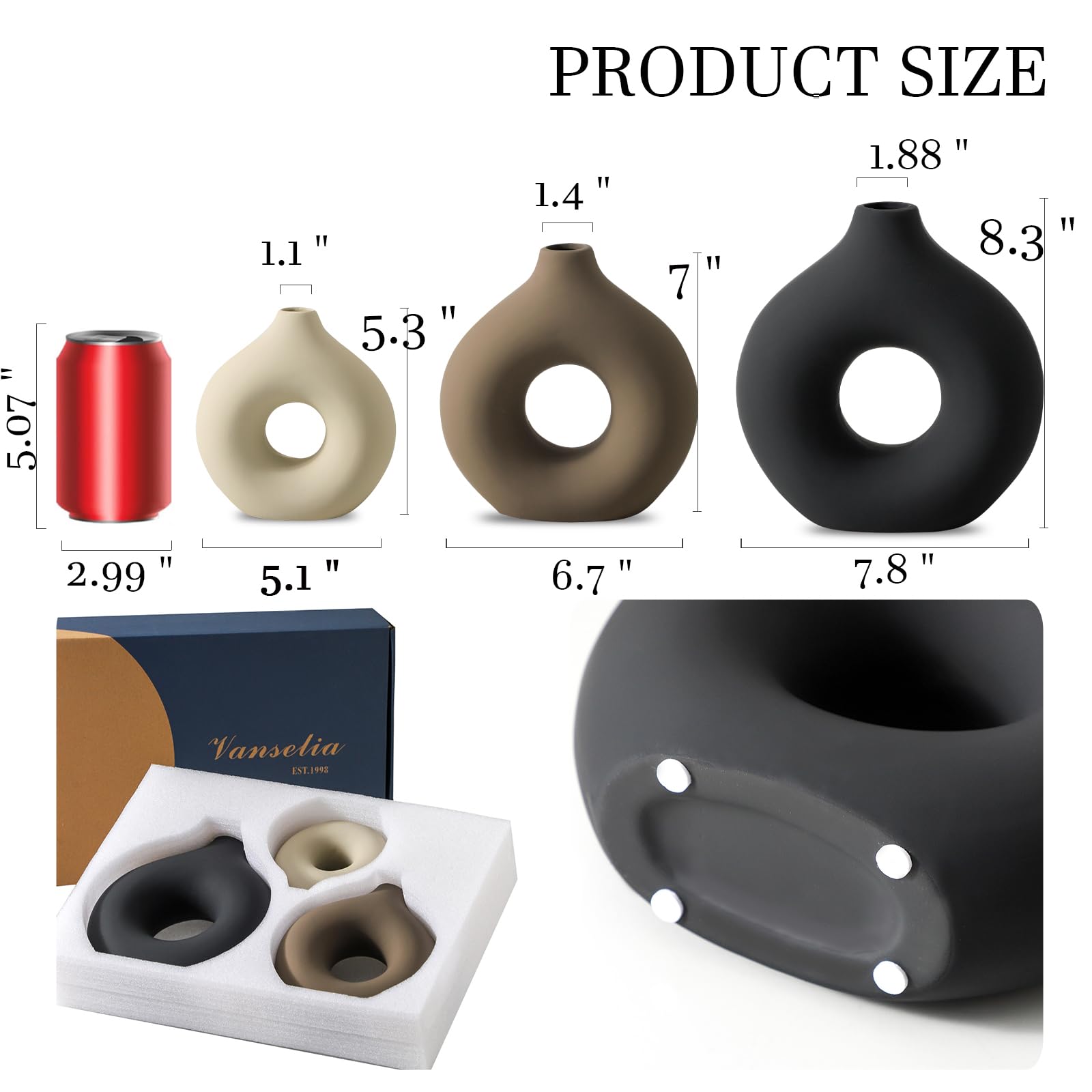 Vanselia donut-shaped ceramic vase medium, perfect for shelves and desks.