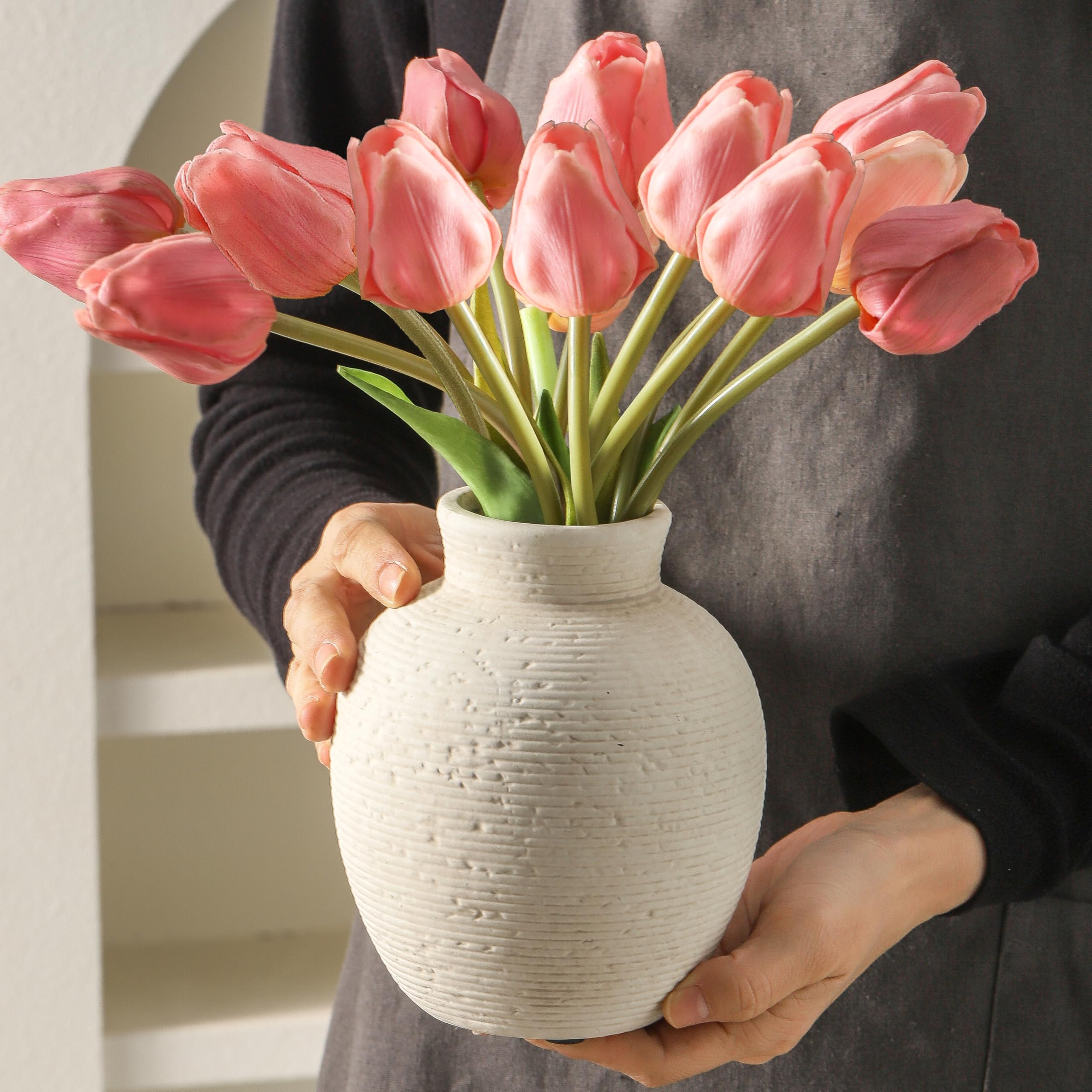 Vanselia handcrafted texture vase, unique hand-finished details complement rustic home decor