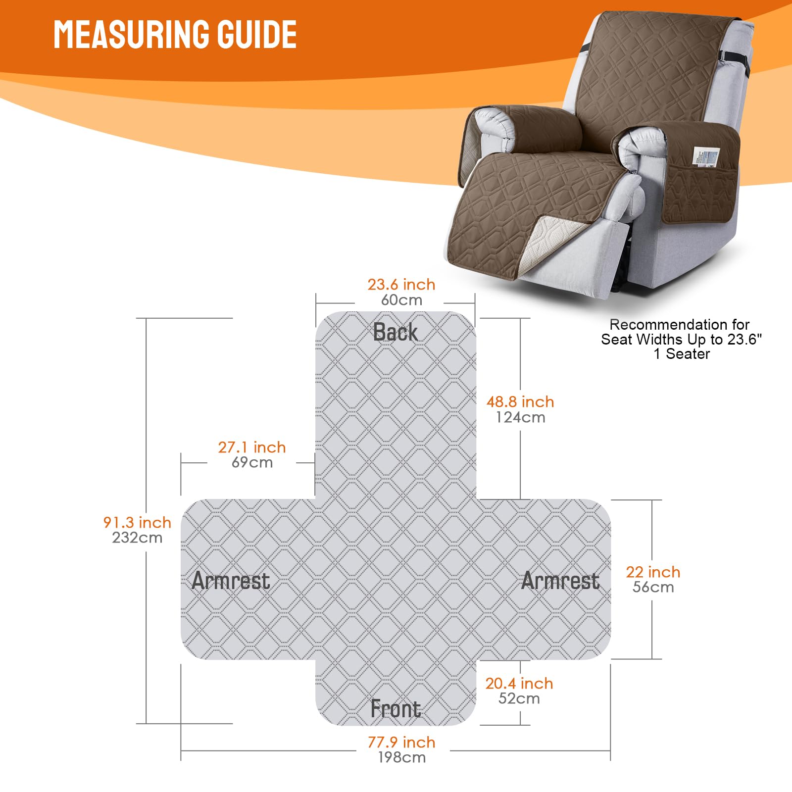 VANSOFY anti-slip back design keeps the cover in place on leather sofas