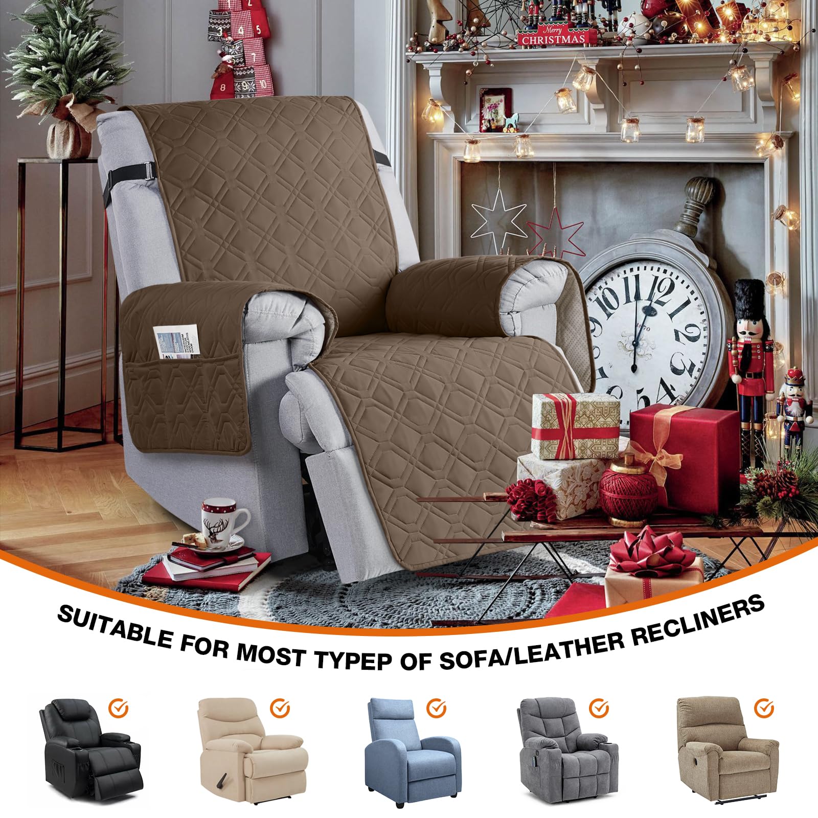 VANSOFY dimensions: recliner cover fitting up to 23.6-inch width and 48.8-inch back