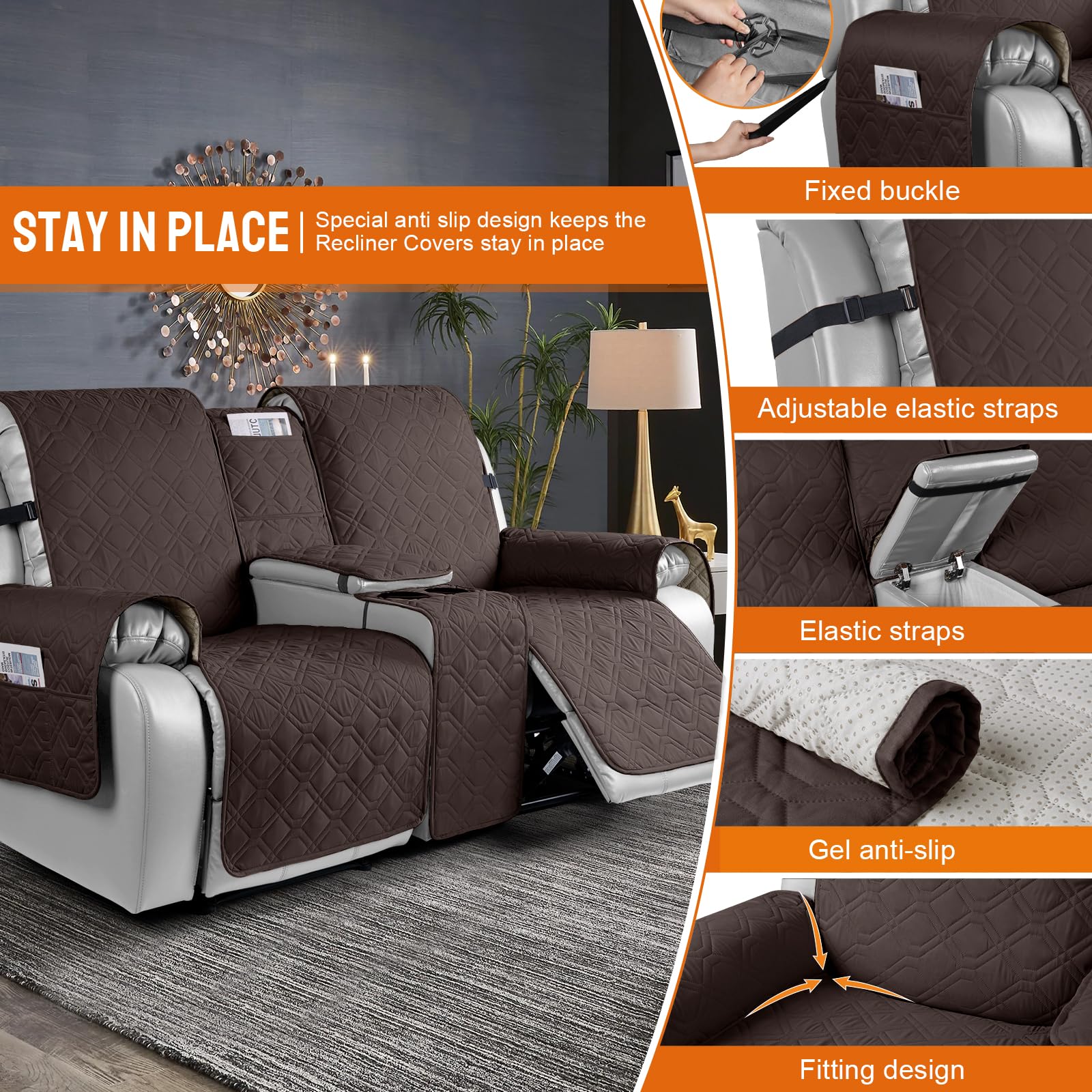 VANSOFY anti-slip back keeps the cover in place on leather or fabric furniture.
