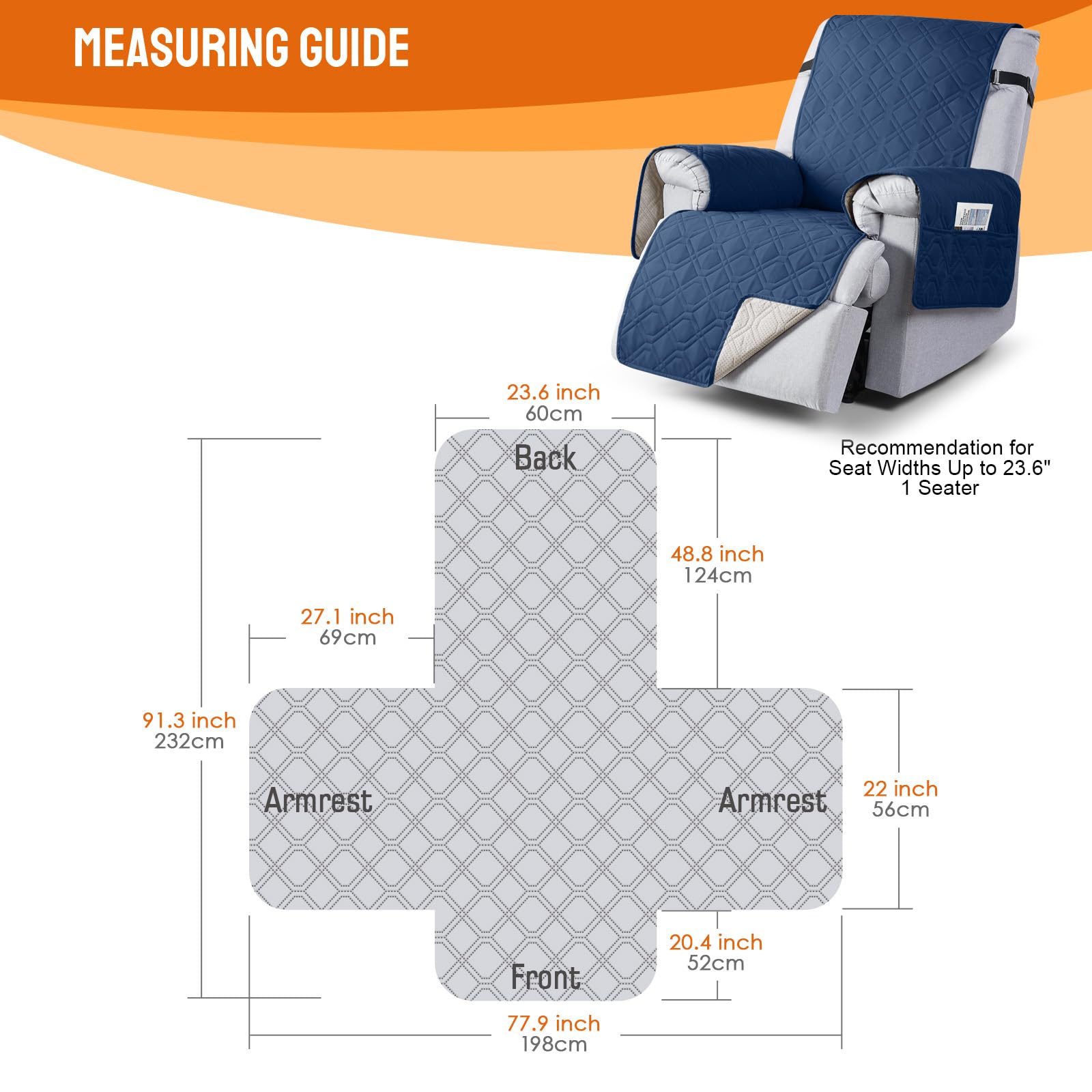 VANSOFY anti-slip back design keeps the cover in place on leather recliners