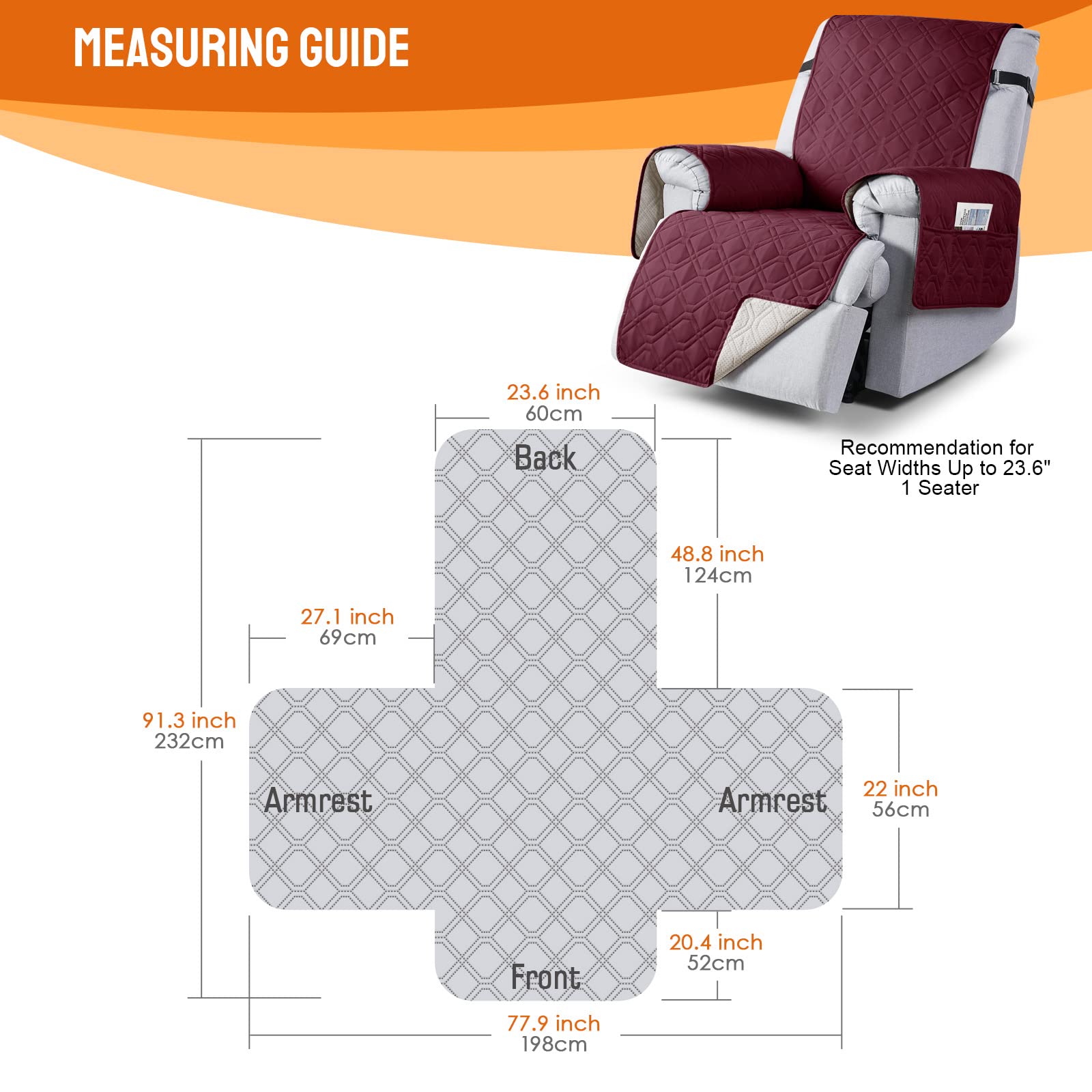 VANSOFY anti-slip back helps keep the cover in place on leather chairs.