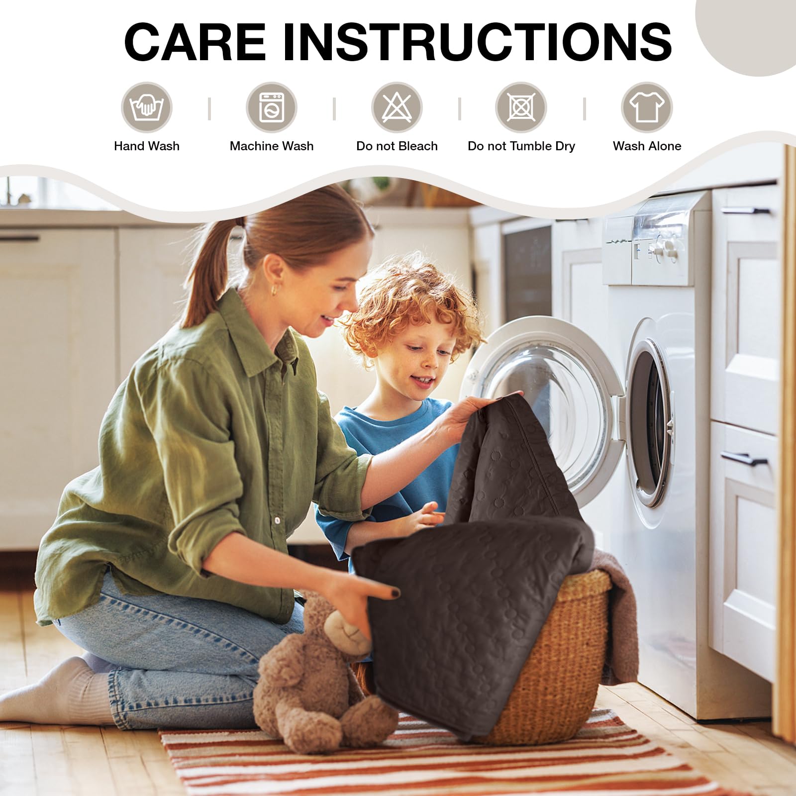 VANSOFY care guidance for washing and drying keeps the cover looking fresh.