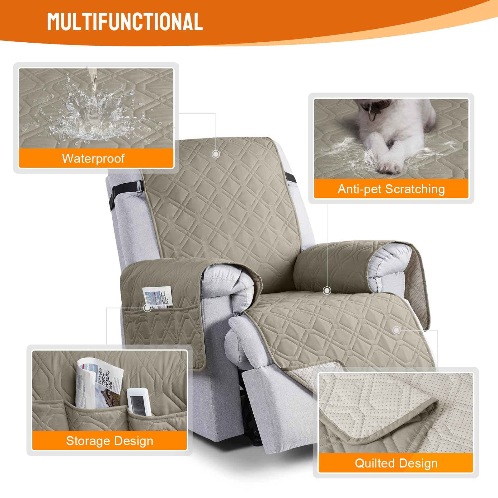VANSOFY recliner cover fits snugly into chair seams for a tidy look.