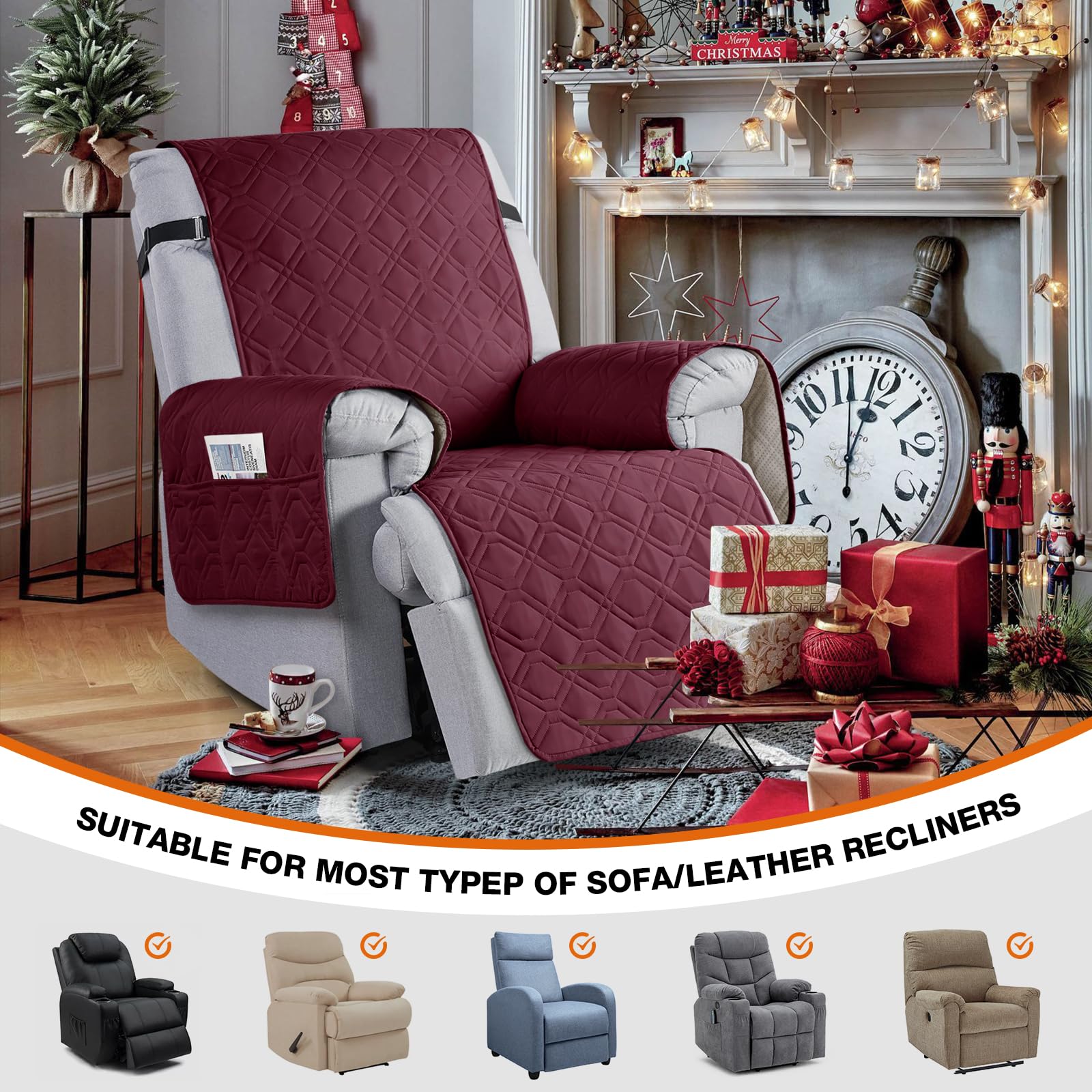 VANSOFY recliner cover fits up to 23.6 inches wide for easy setup.
