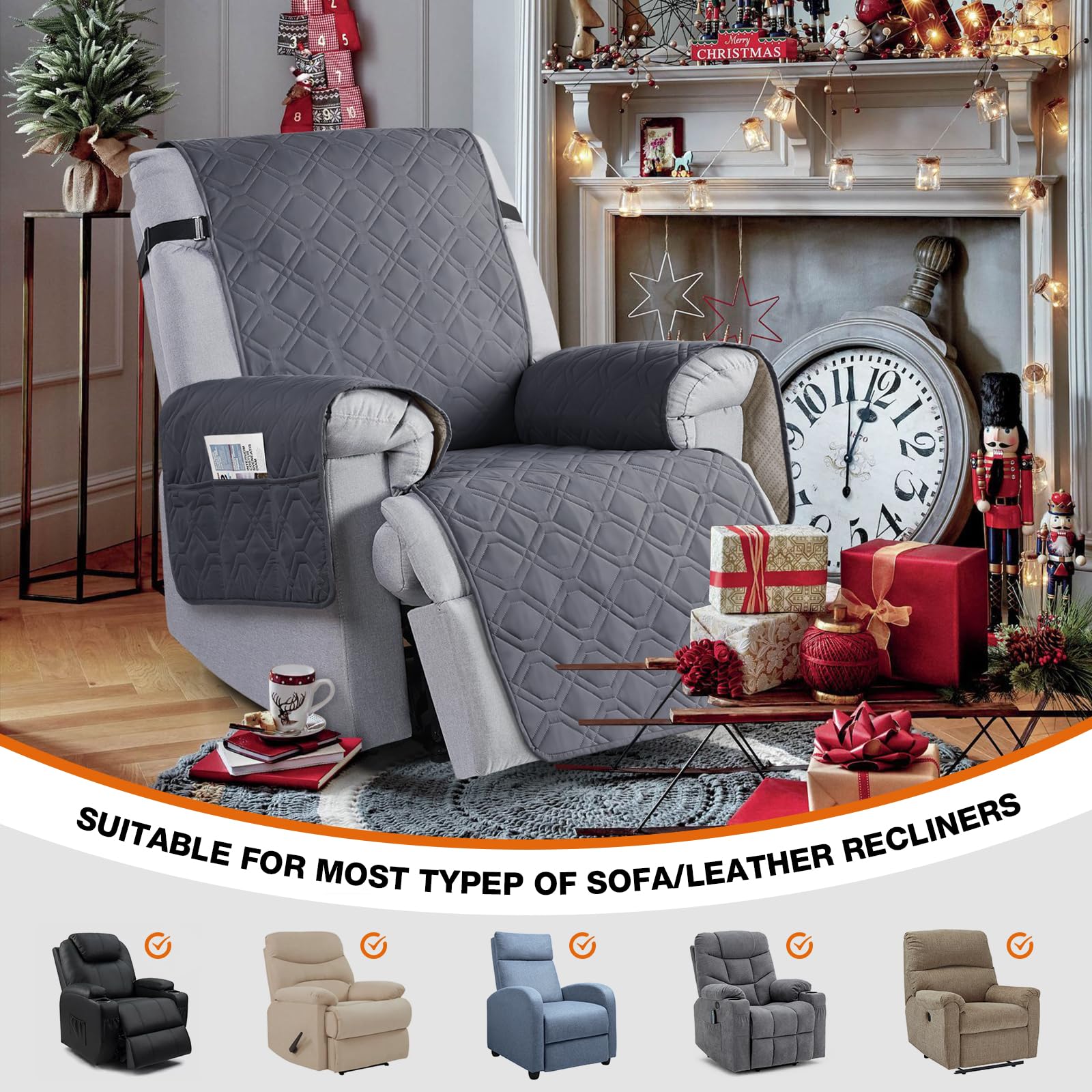 VANSOFY recliner cover easy installation with simple drape and strap setup