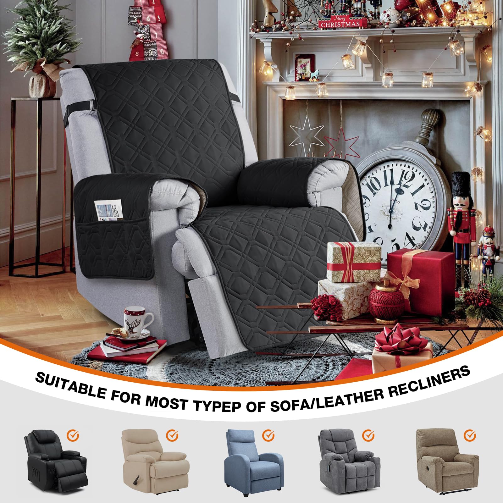 VANSOFY recliner cover elastic straps secure fit on chair
