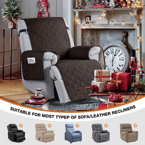 VANSOFY recliner cover fit guide showing secure dimensions for a snug fit.