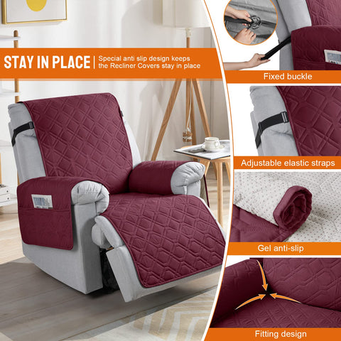 VANSOFY recliner cover shows a right-side pocket for remotes and phones.