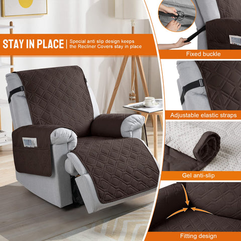 VANSOFY recliner cover with pocket storage for remotes and phones.